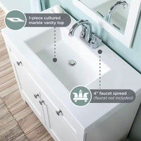 Everdean 37 In. Single Sink White Bath Vanity with White Cultured Marble Top (Assembled)