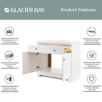 Everdean 37 In. Single Sink White Bath Vanity with White Cultured Marble Top (Assembled)