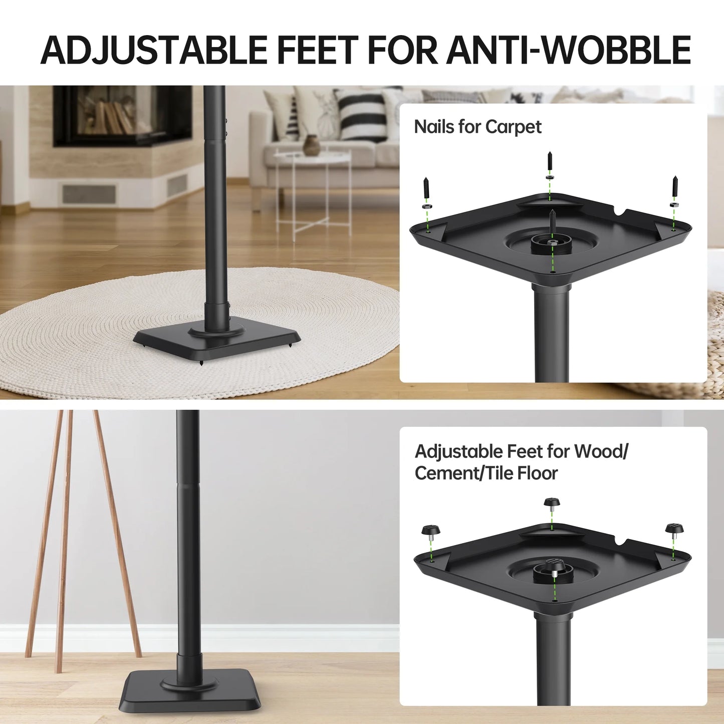 Speaker Stand Height Adjustable for Satellite & Bookshelf Speaker(Only Speaker Stand Pair) - 11LBS Capacity
