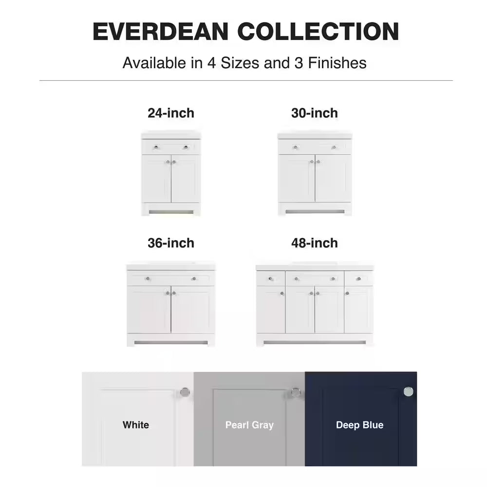 Everdean 37 In. Single Sink White Bath Vanity with White Cultured Marble Top (Assembled)