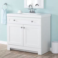 Everdean 37 In. Single Sink White Bath Vanity with White Cultured Marble Top (Assembled)