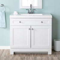 Everdean 37 In. Single Sink White Bath Vanity with White Cultured Marble Top (Assembled)