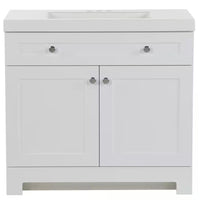 Everdean 37 In. Single Sink White Bath Vanity with White Cultured Marble Top (Assembled)