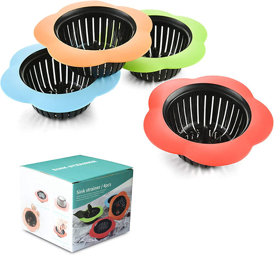 Plastic Sink Strainer, Silicone Kitchen Sink Strainer, Easy Clean Sink Drain Filter Basket, Kitchen Sink Basket Strainer( 4 Pack, Multicolored)