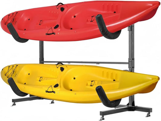Kayak Storage Rack - Freestanding Adjustable Stand with Padded Arms and 400Lb Capacity for Canoes, SUP, or Paddleboards (Black)