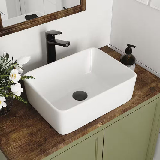 Liberty 16 In. X 12 In. Rectangular Vessel Bathroom Sink in White Ceramic with Art Basin, Faucet Not Included
