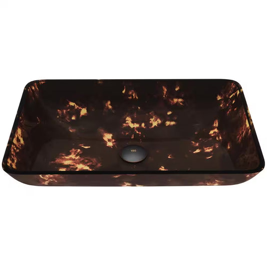 Donatello Truffle Glass 22 In. L X 15 In. W X 5 In. H Rectangular Vessel Bathroom Sink
