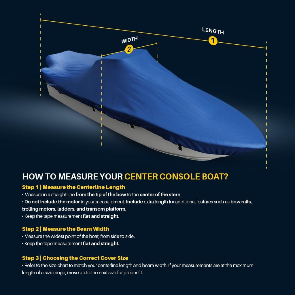 Center Console Boat Cover, Waterproof, All-Weather Protection, Marine-Grade Cover for 20'-21' L & up to 106" W with Strap & Buckle, Mooring & Trailering Boat Cover
