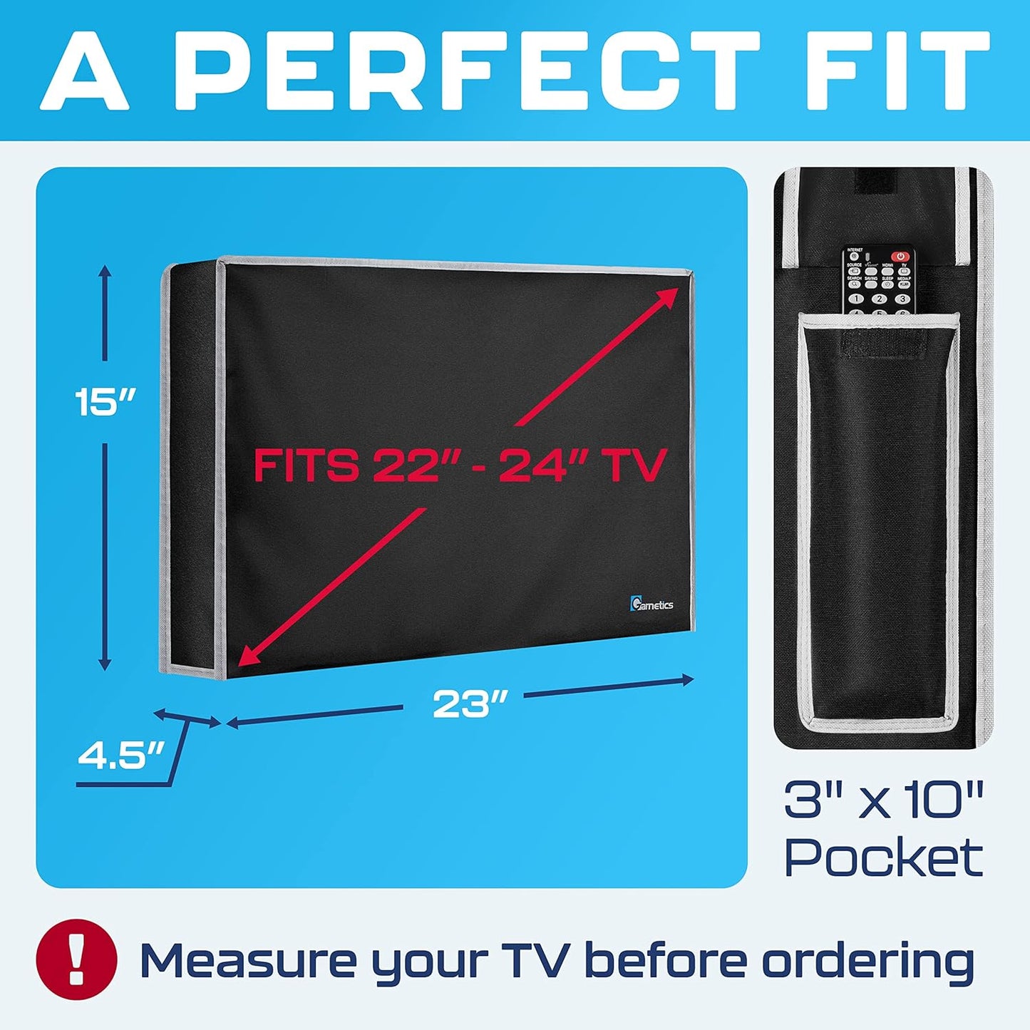 Outdoor TV Cover 24 Inch – Waterproof, Weatherproof TV Enclosures with Smart Shield Screen Protectors, Ideal for Outdoor Use, Moving, and Storage - Black