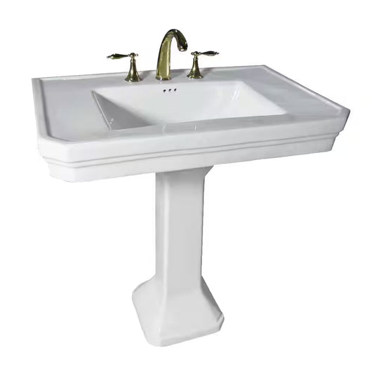 Victorian 32 In. Large Pedestal Combo Bathroom Sink in White with Overflow