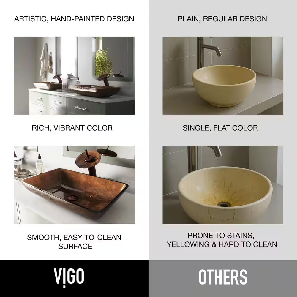 Donatello Artistic Chocolate Brown Glass 23 In. L X 15 In. W X 5 In. H Rectangular Vessel Bathroom Sink