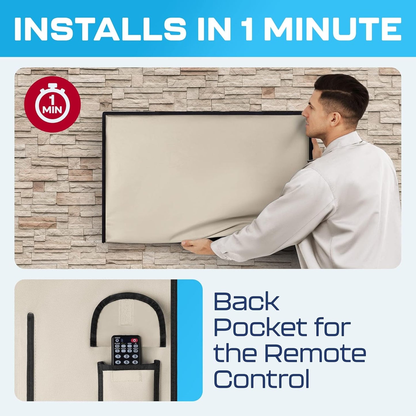 Outdoor TV Cover 32 Inch – Waterproof, Weatherproof TV Enclosures with Smart Shield Screen Protectors, Ideal for Outdoor Use, Moving, and Storage - Beige