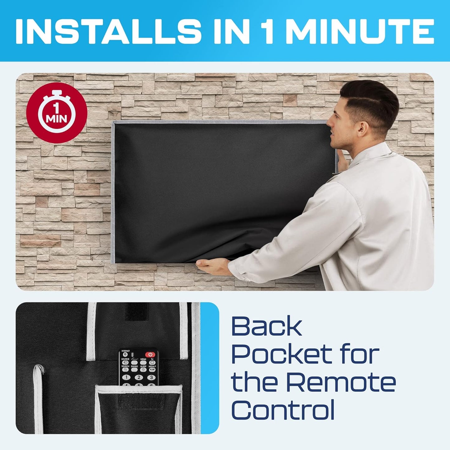 Outdoor TV Cover 24 Inch – Waterproof, Weatherproof TV Enclosures with Smart Shield Screen Protectors, Ideal for Outdoor Use, Moving, and Storage - Black