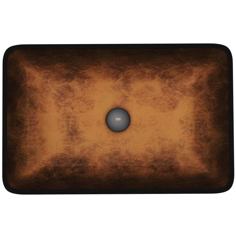 Donatello Artistic Chocolate Brown Glass 23 In. L X 15 In. W X 5 In. H Rectangular Vessel Bathroom Sink