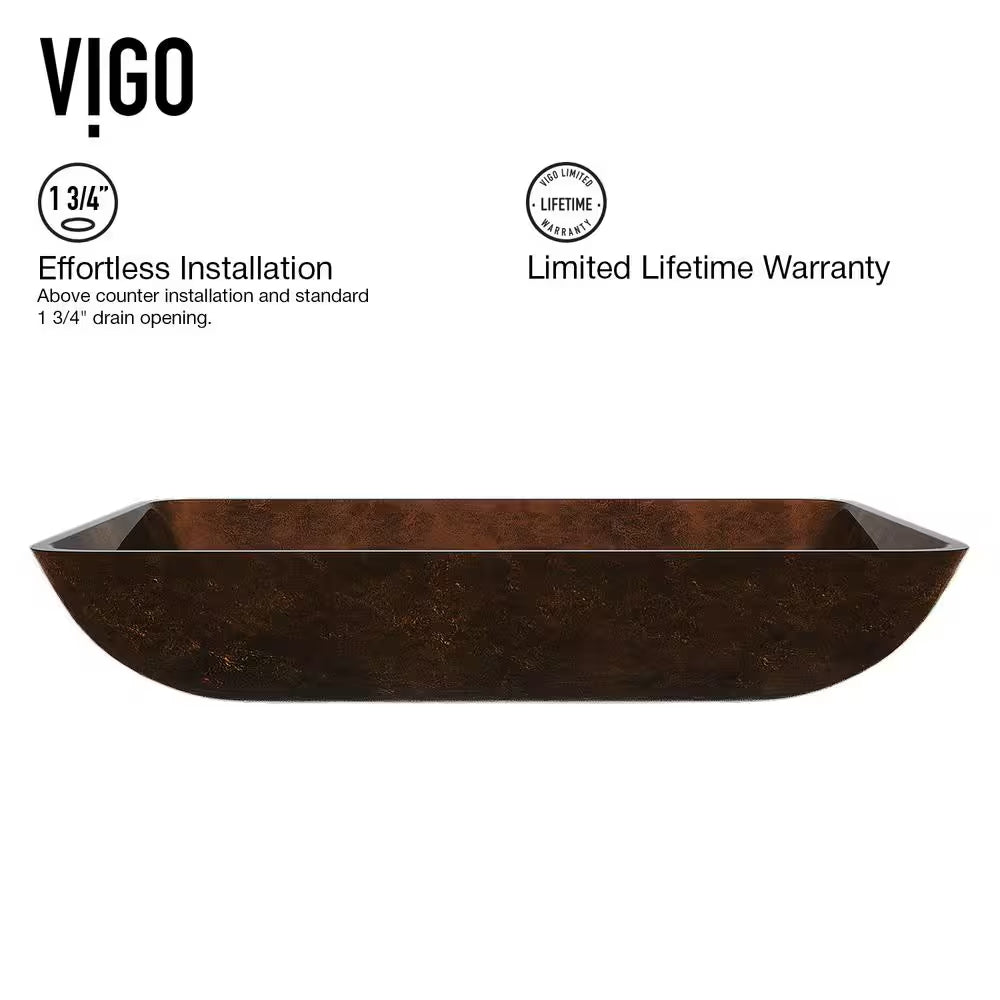 Donatello Artistic Chocolate Brown Glass 23 In. L X 15 In. W X 5 In. H Rectangular Vessel Bathroom Sink