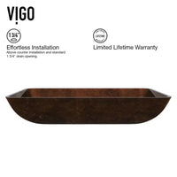 Donatello Artistic Chocolate Brown Glass 23 In. L X 15 In. W X 5 In. H Rectangular Vessel Bathroom Sink