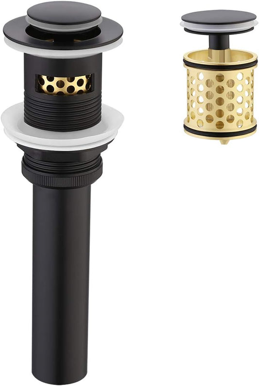 Pop up Drain with Overflow with Detachable Hair Catcher Sink Drain Strainer for Bathroom Sink Drain Matte Black, S2017A-BK