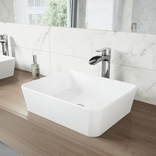 Marigold Modern White Matte Stone 18 In. L X 14 In. W X 5 In. H Rectangular Vessel Bathroom Sink