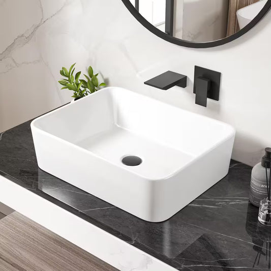 Denbigh 19 In. X 14 In. Modern Crisp White Vitreous China Rectangular Bathroom Vessel Sink