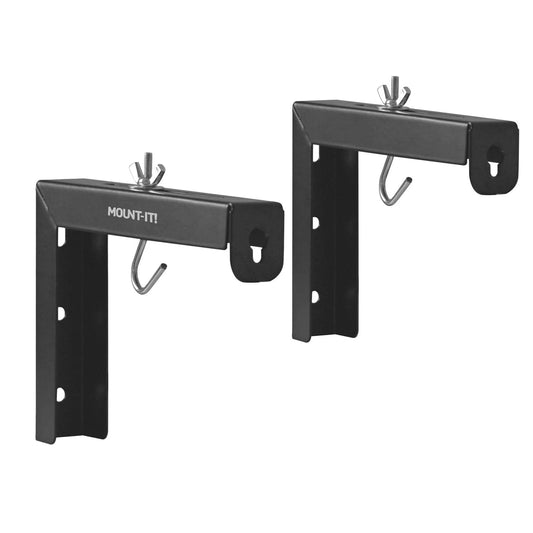 Projector Screen Wall Mount L-Brackets - Wall Hanging Bracket for Home Projector and Movie Screens, 6 Inch Adjustable Mounting Hooks for Projection Screen, 1 Pair, Black, 66 Lb Capacity Each, Black