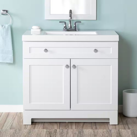 Everdean 37 In. Single Sink White Bath Vanity with White Cultured Marble Top (Assembled)