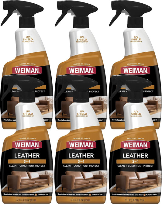 Leather Cleaner & Conditioner - Cleans, Restores & Protects Leather, UV Protection Prevent Cracking & Fading, for Car Seats, Sofas, Shoes, Bags & All Finished Leather Surfaces, 6 Pack, 22 FL Oz