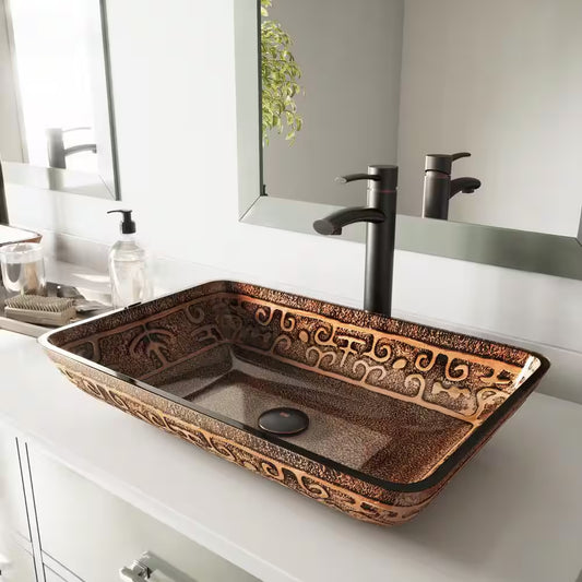Donatello Golden Green Glass 23 In. L X 15 In. W X 5 In. H Rectangular Vessel Bathroom Sink